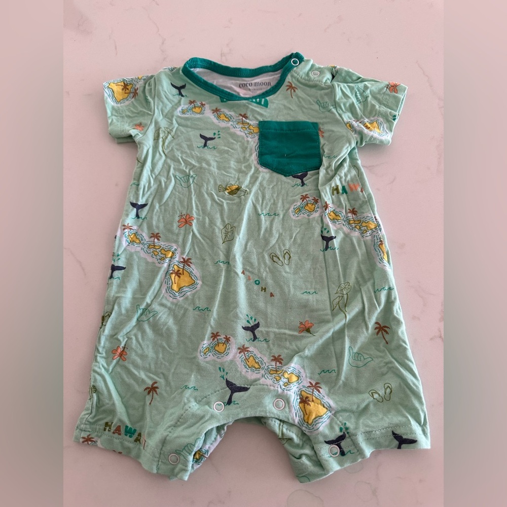 Coco Moon Green Baby Romper with Maui Island Print